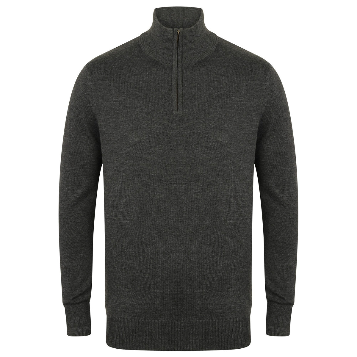 Grey Marl - Front - Henbury Mens 1-4 Zip Long Sleeve Jumper