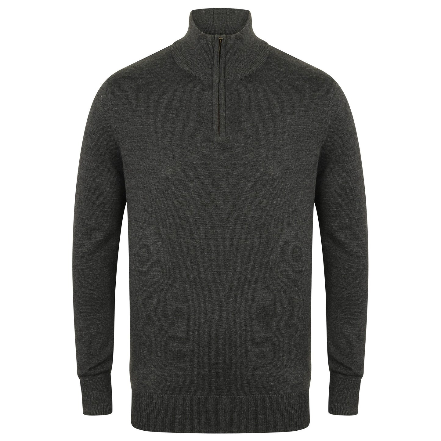 Grey Marl - Front - Henbury Mens 1-4 Zip Long Sleeve Jumper