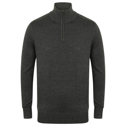 Grey Marl - Front - Henbury Mens 1-4 Zip Long Sleeve Jumper