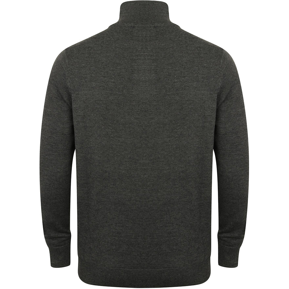 Grey Marl - Back - Henbury Mens 1-4 Zip Long Sleeve Jumper