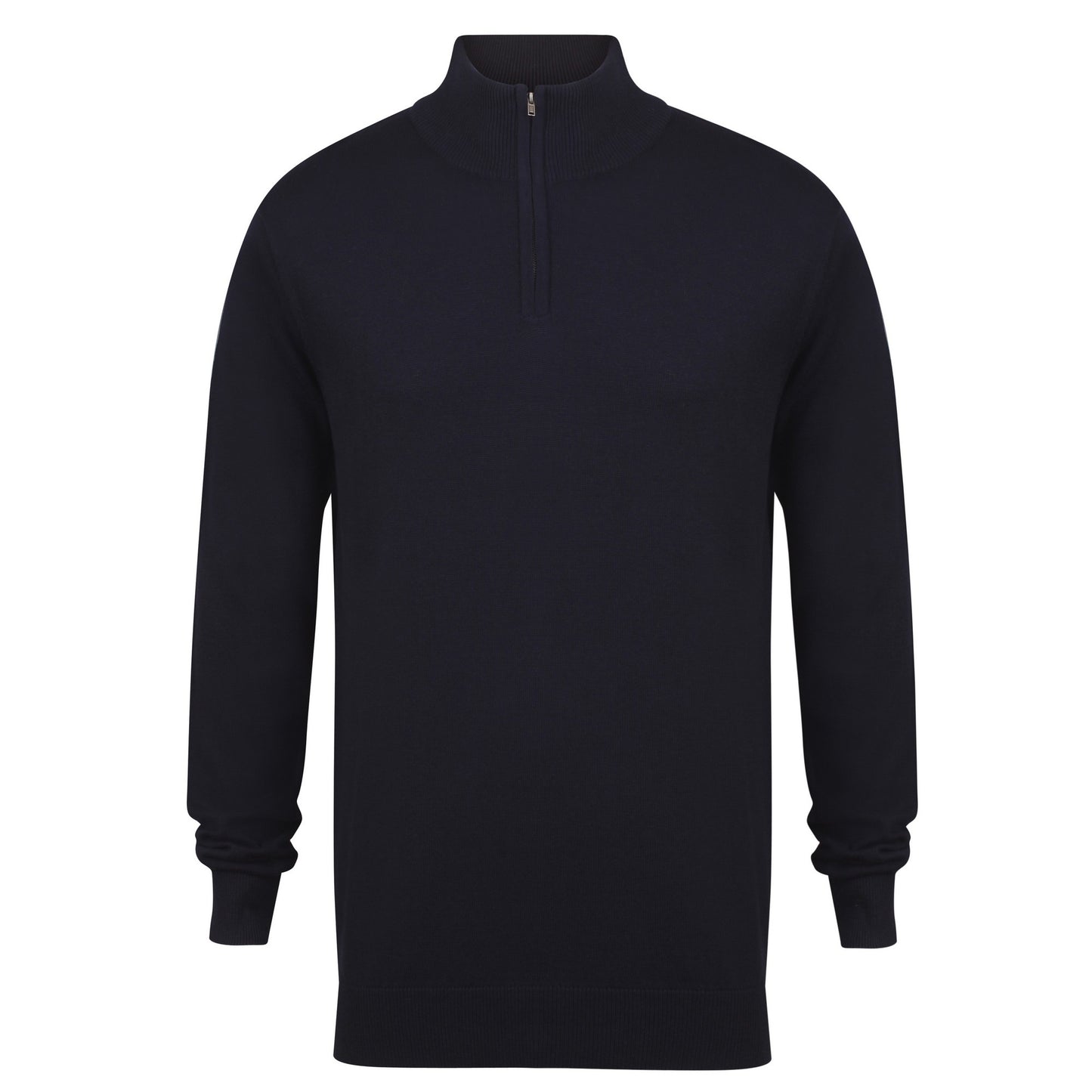 Navy - Front - Henbury Mens 1-4 Zip Long Sleeve Jumper