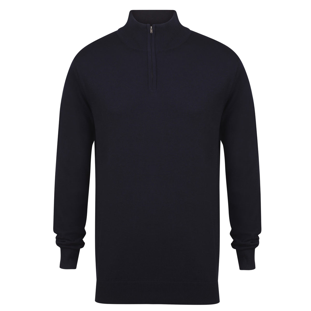 Navy - Front - Henbury Mens 1-4 Zip Long Sleeve Jumper