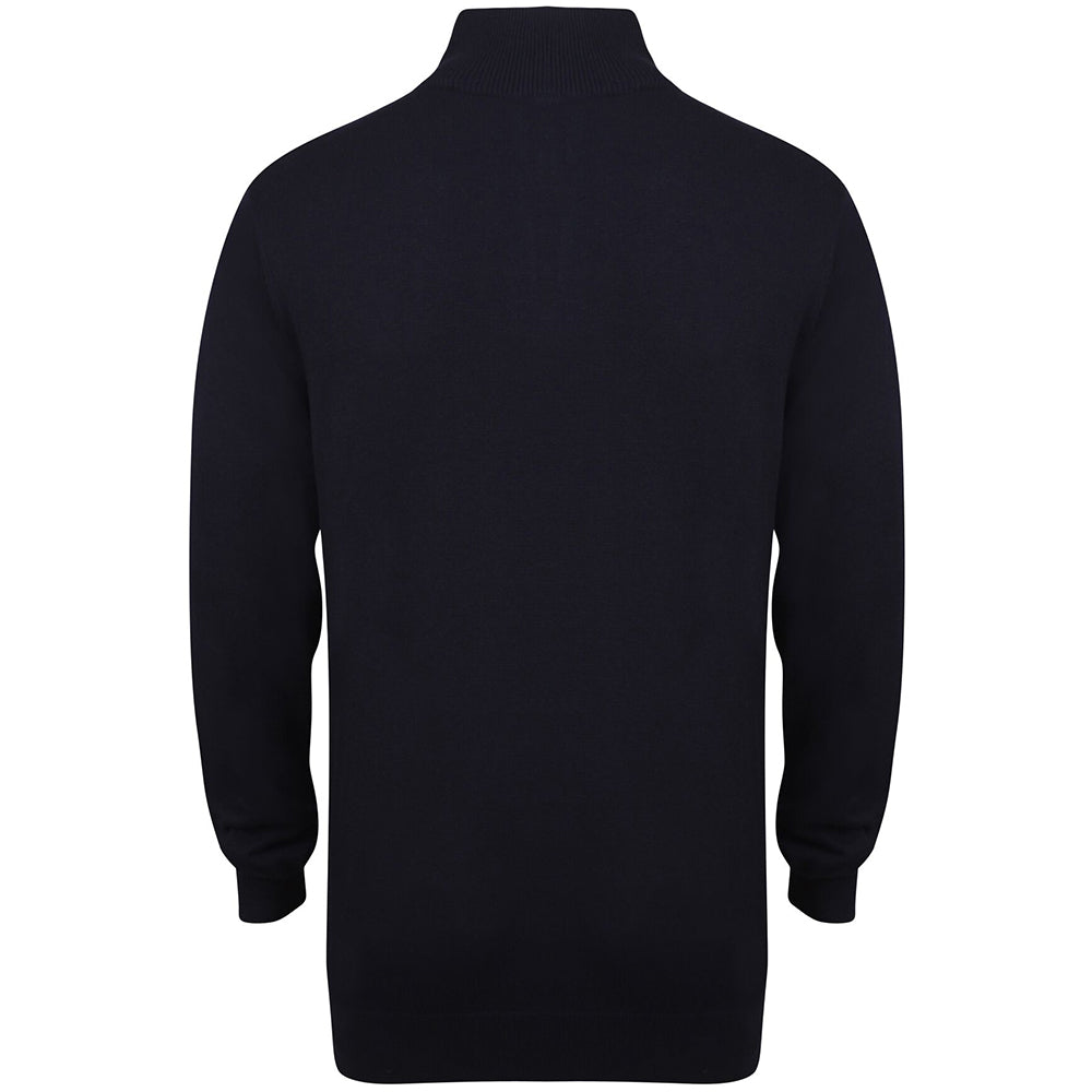 Navy - Back - Henbury Mens 1-4 Zip Long Sleeve Jumper