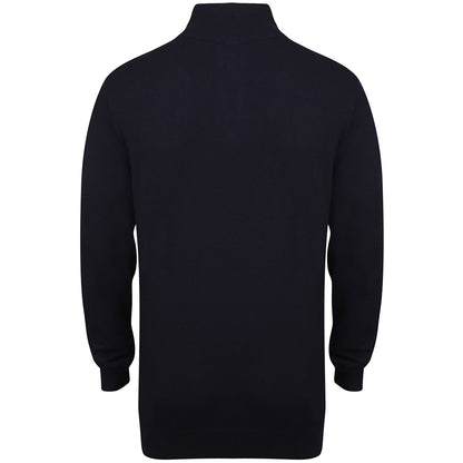 Navy - Back - Henbury Mens 1-4 Zip Long Sleeve Jumper