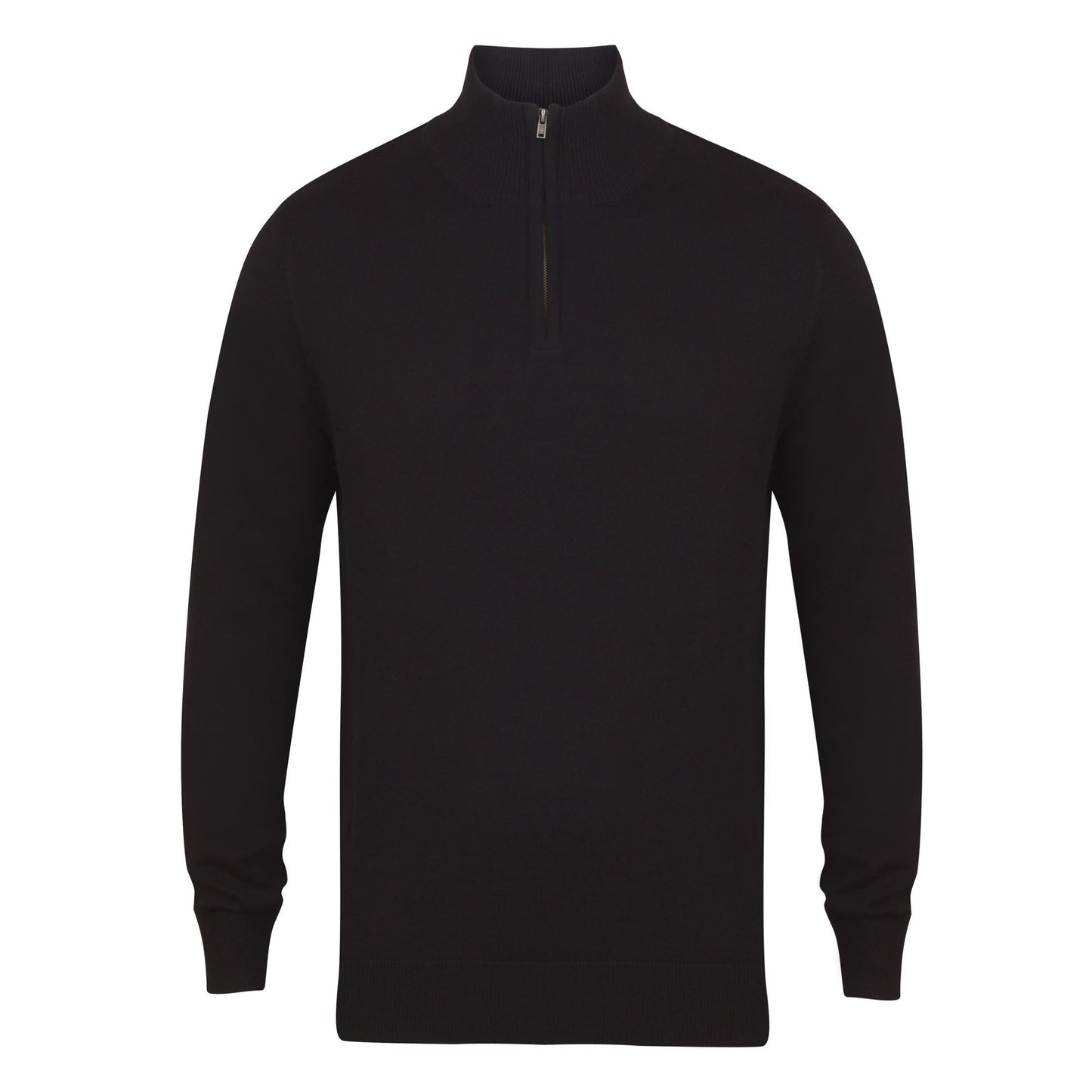 Black - Front - Henbury Mens 1-4 Zip Long Sleeve Jumper
