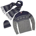 Grey-Navy - Front - Christmas Shop Mens Traditional Knitted Winter Jumper, Hat & Scarf Set