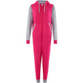 Hot Pink-Heather Grey - Front - Comfy Co Adults Unisex Two Tone Contrast All-In-One Onesie