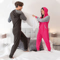 Hot Pink-Heather Grey - Back - Comfy Co Adults Unisex Two Tone Contrast All-In-One Onesie