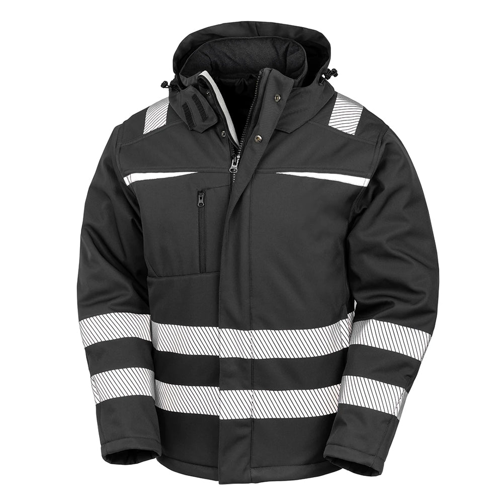 Black - Front - Result Safeguard Mens Dynamic Hi-Visibility Softshell Work Coat