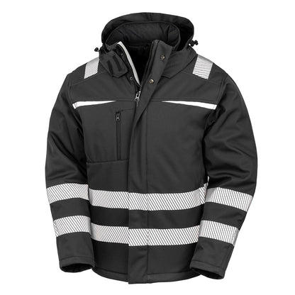 Black - Front - Result Safeguard Mens Dynamic Hi-Visibility Softshell Work Coat