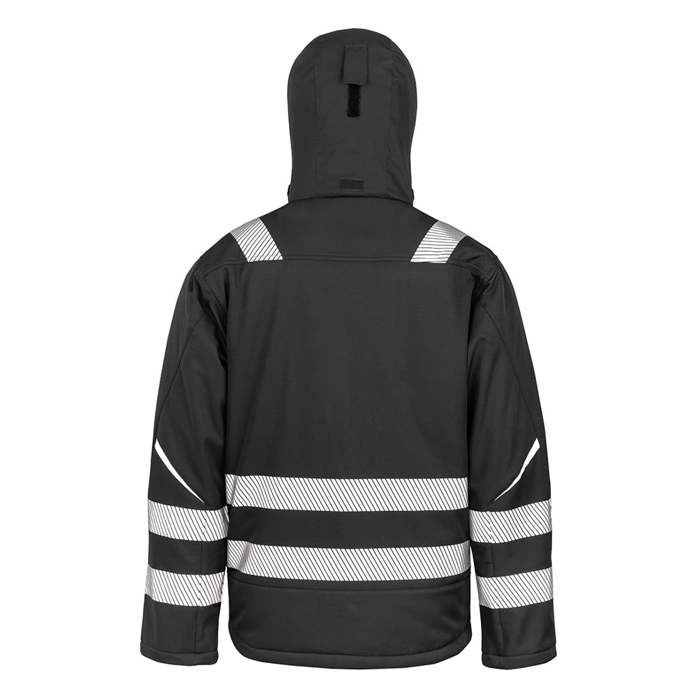 Black - Back - Result Safeguard Mens Dynamic Hi-Visibility Softshell Work Coat