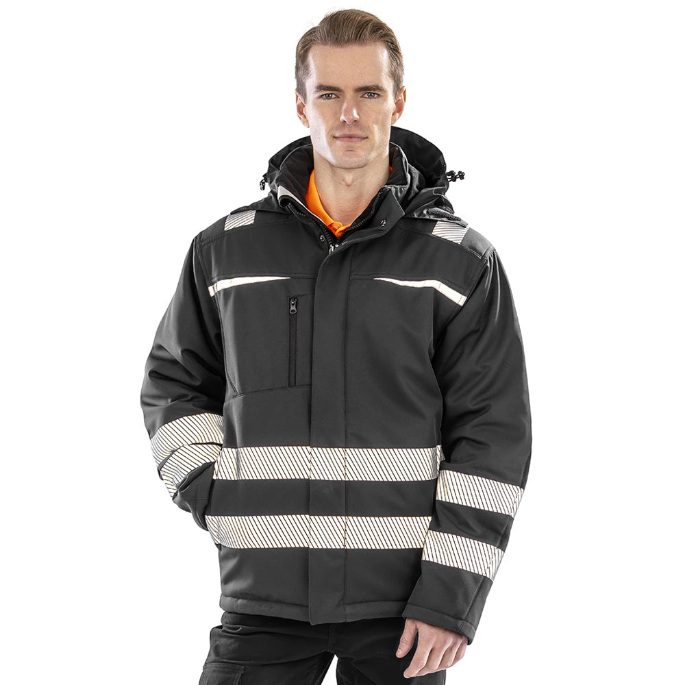 Black - Side - Result Safeguard Mens Dynamic Hi-Visibility Softshell Work Coat
