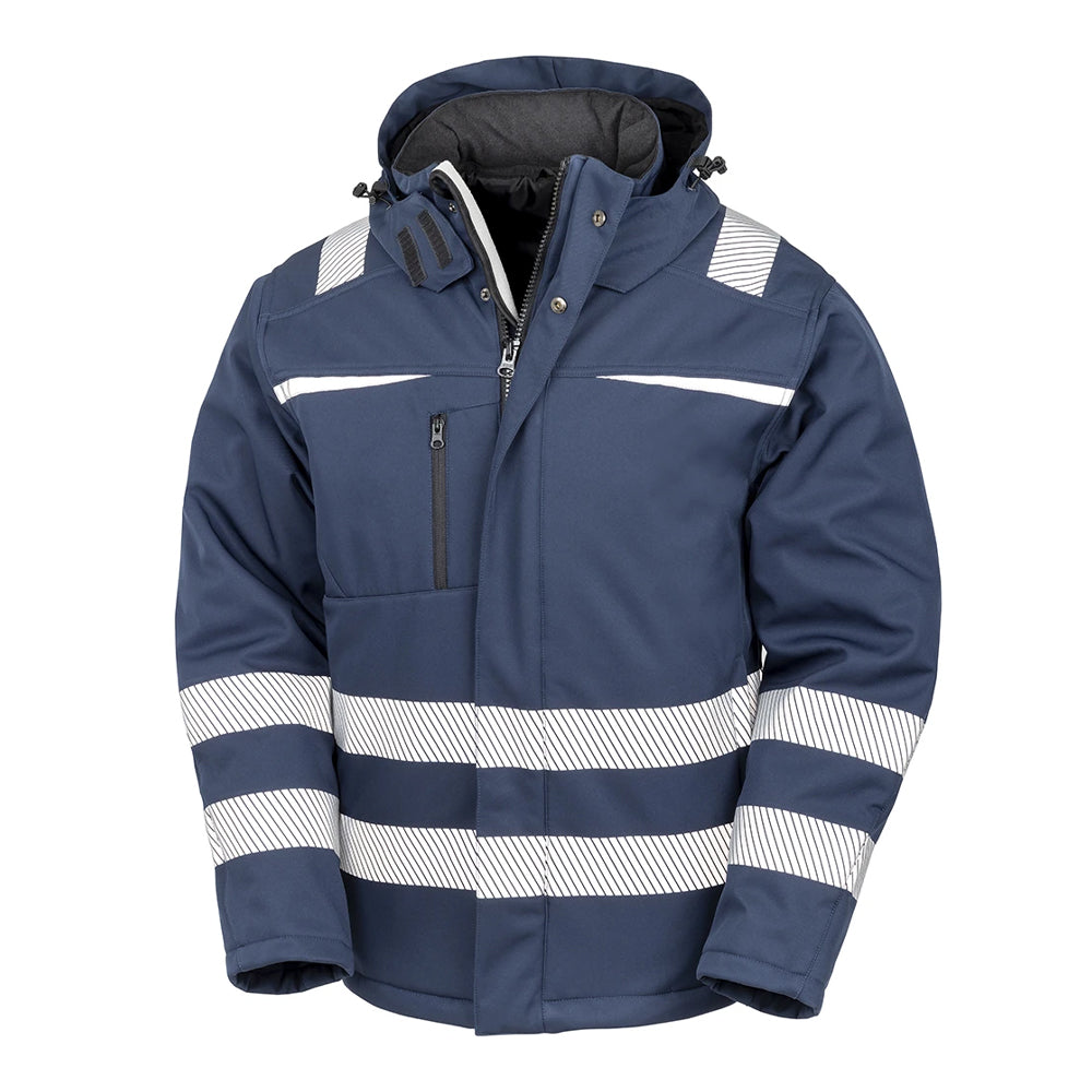 Navy - Front - Result Safeguard Mens Dynamic Hi-Visibility Softshell Work Coat