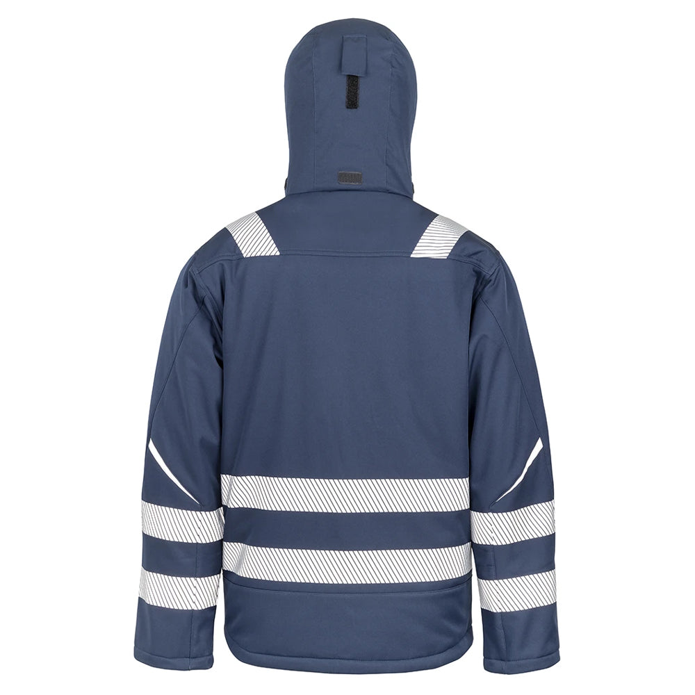 Navy - Back - Result Safeguard Mens Dynamic Hi-Visibility Softshell Work Coat