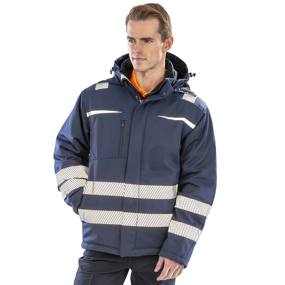 Navy - Side - Result Safeguard Mens Dynamic Hi-Visibility Softshell Work Coat