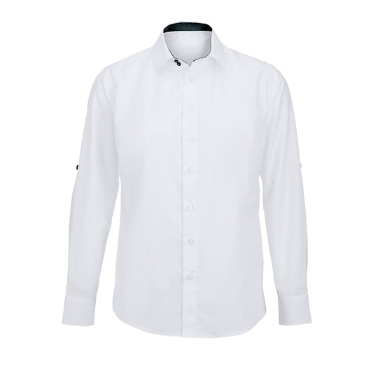 White- Black - Front - Alexandra Mens Roll Sleeve Hospitality Work Shirt