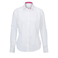 White- Pink - Front - Alexandra Womens-Ladies Roll Sleeve Hospitality Work Long Sleeve Shirt
