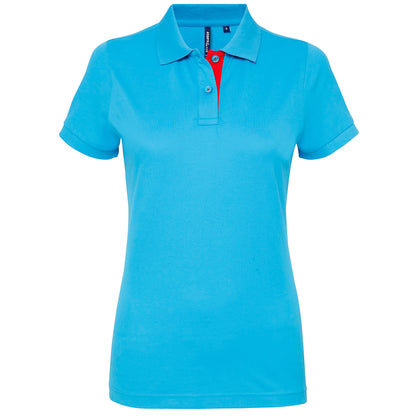 Turquoise- Red - Front - Asquith & Fox Womens-Ladies Short Sleeve Contrast Polo Shirt