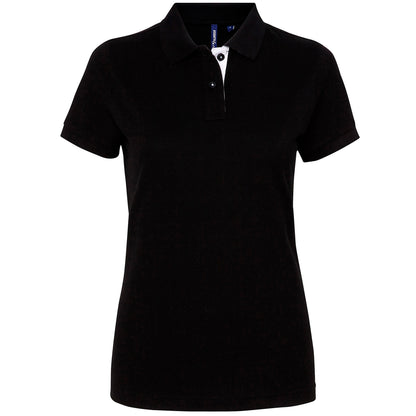 Black- White - Front - Asquith & Fox Womens-Ladies Short Sleeve Contrast Polo Shirt