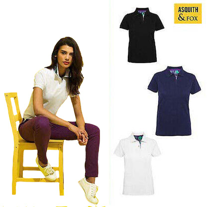 White - Back - Asquith & Fox Womens-Ladies Short Sleeve Performance Blend Polo Shirt