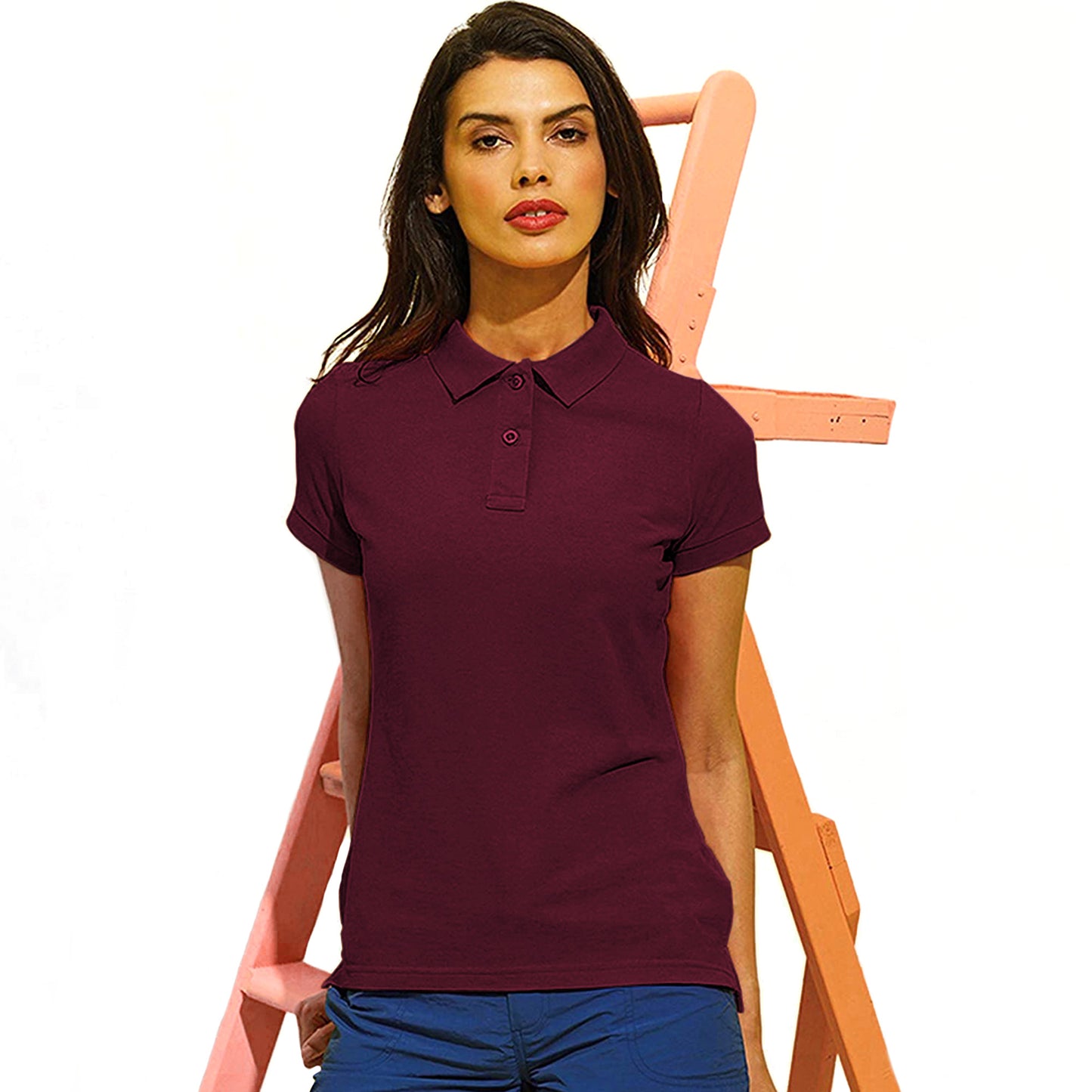 Burgundy - Back - Asquith & Fox Womens-Ladies Short Sleeve Performance Blend Polo Shirt