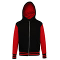 Jet Black- Fire Red - Front - AWDis Hoods Childrens-Kids Urban Varsity Hoodie