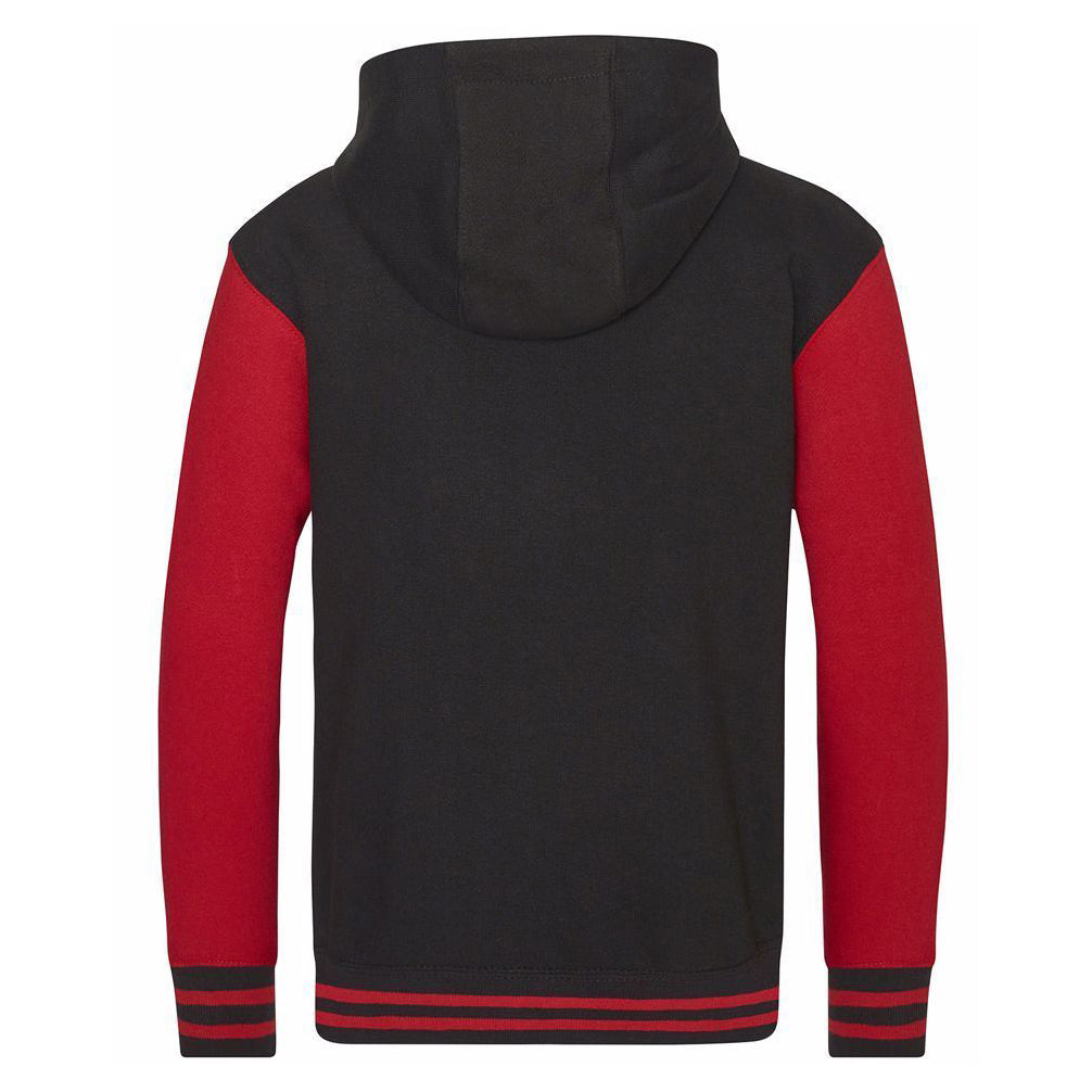 Jet Black- Fire Red - Lifestyle - AWDis Hoods Childrens-Kids Urban Varsity Hoodie