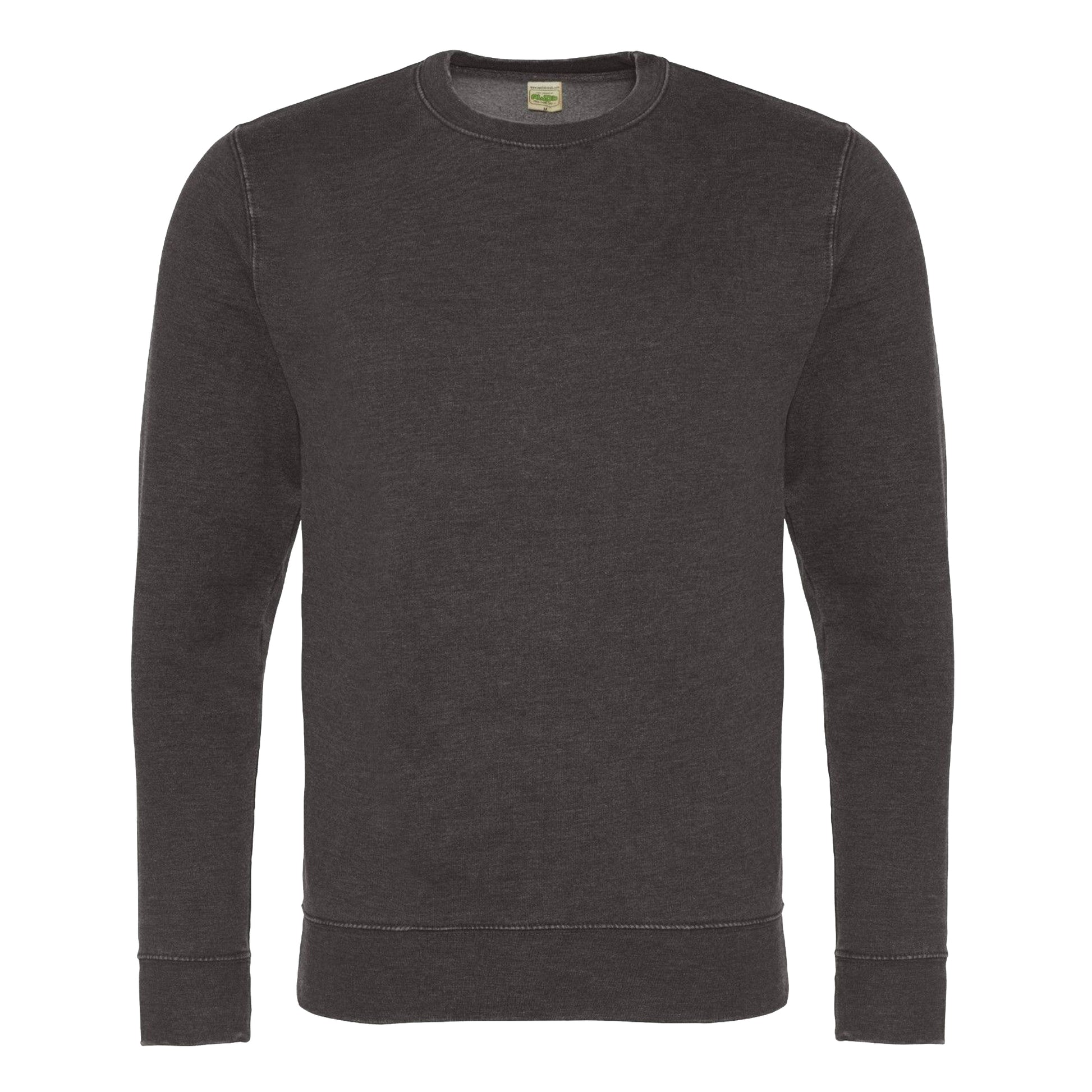 Washed Charcoal - Front - AWDis Hoods Mens Long Sleeve Washed Look Sweatshirt