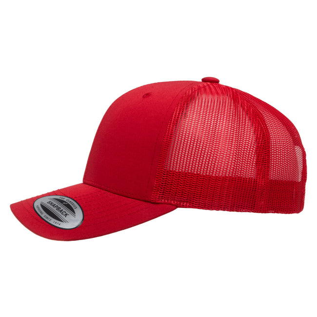 Red-Red - Side - Yupoong Flexfit Retro Snapback Trucker Cap