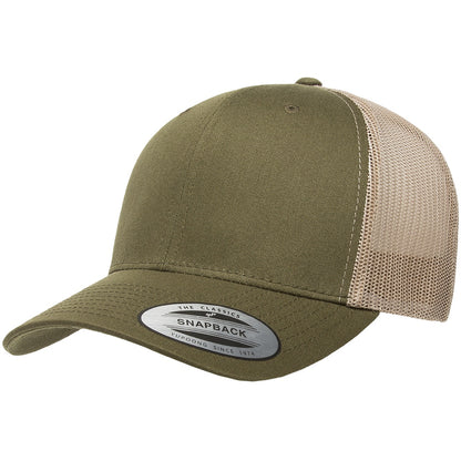 Moss-Khaki - Front - Yupoong Flexfit Retro Snapback Trucker Cap