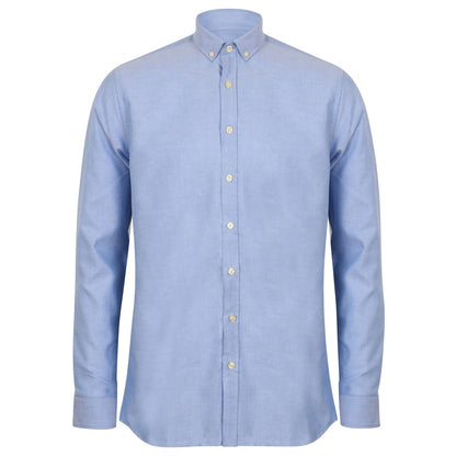 Blue - Front - Henbury Mens Modern Long Sleeved Oxford Shirt