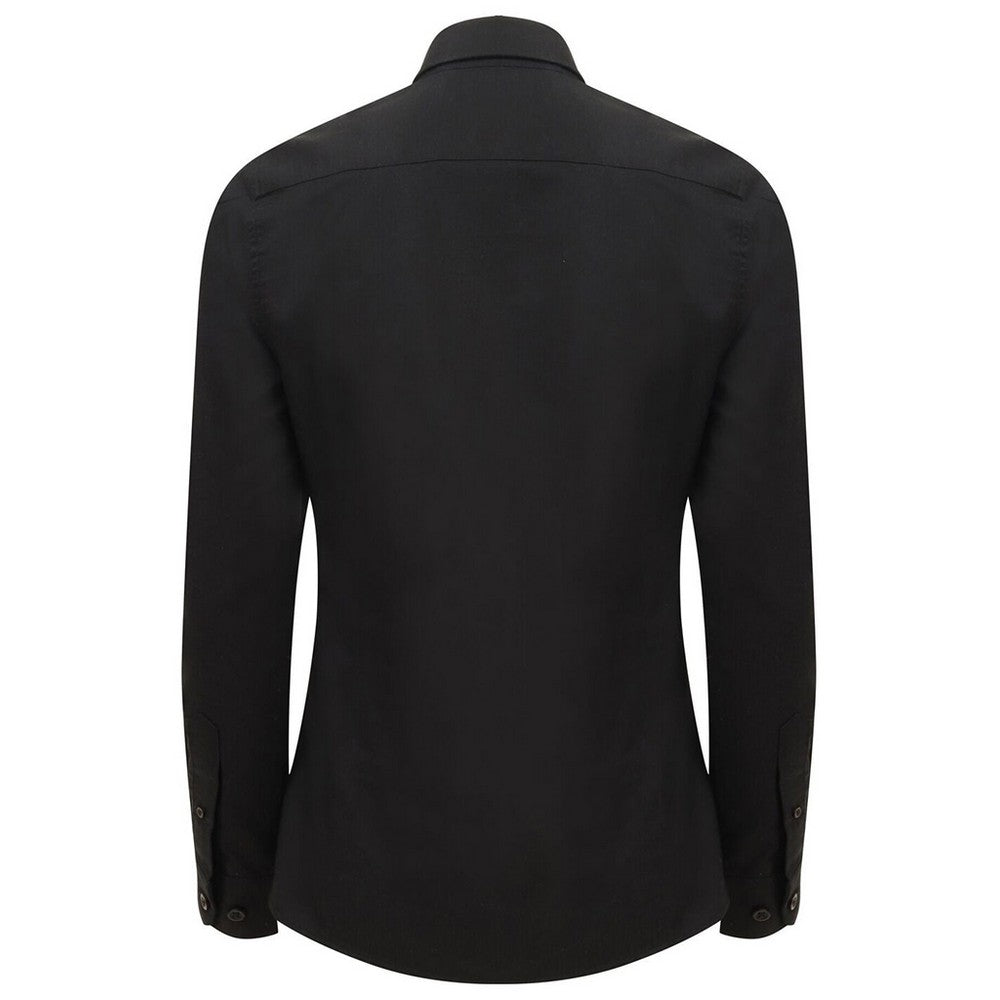 Black - Back - Henbury Womens-Ladies Modern Long Sleeve Oxford Shirt