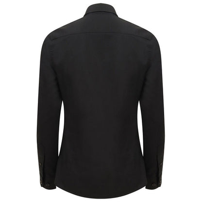 Black - Back - Henbury Womens-Ladies Modern Long Sleeve Oxford Shirt