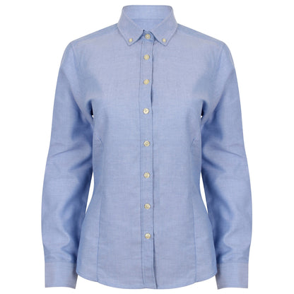 Blue - Front - Henbury Womens-Ladies Modern Long Sleeve Oxford Shirt