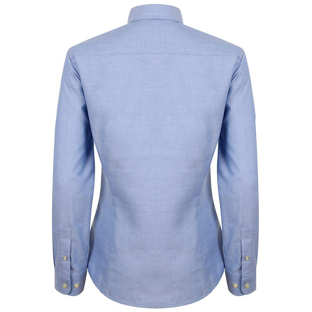 Blue - Back - Henbury Womens-Ladies Modern Long Sleeve Oxford Shirt