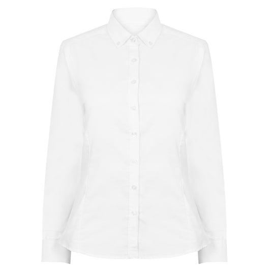 White - Front - Henbury Womens-Ladies Modern Long Sleeve Oxford Shirt