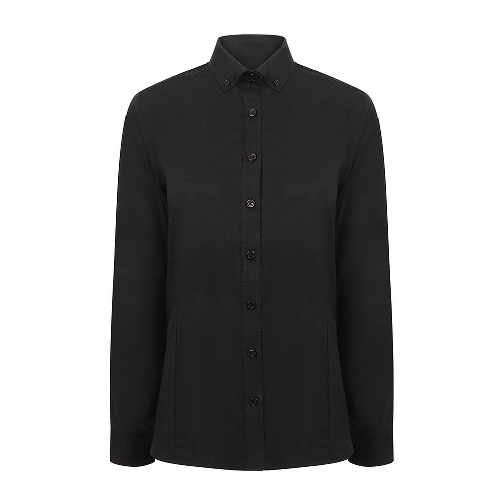 Black - Front - Henbury Womens-Ladies Modern Long Sleeve Oxford Shirt