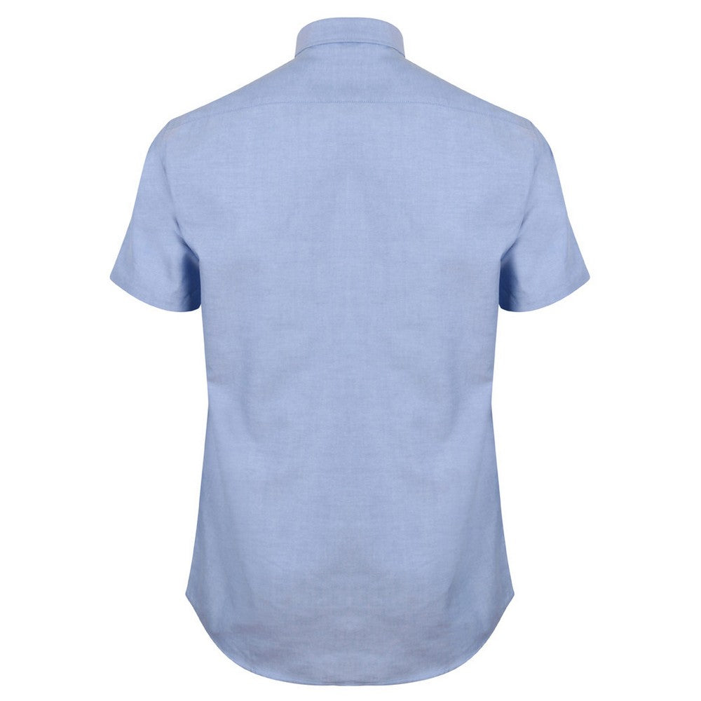 Blue - Back - Henbury Mens Modern Short Sleeve Oxford Shirt