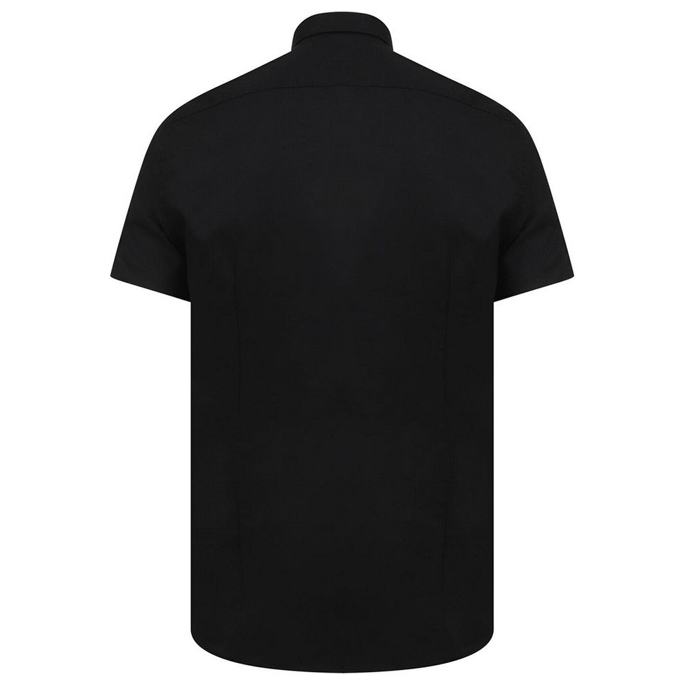 Black - Back - Henbury Mens Modern Short Sleeve Oxford Shirt