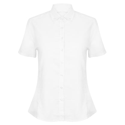 White - Front - Henbury Womens-Ladies Modern Short Sleeve Oxford Shirt