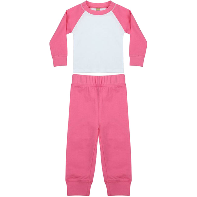 Candyfloss Pink-White - Front - Larkwood Baby Unisex Pyjama Top & Bottoms Set