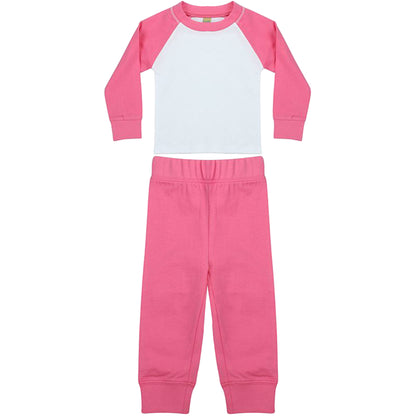 Candyfloss Pink-White - Front - Larkwood Baby Unisex Pyjama Top & Bottoms Set