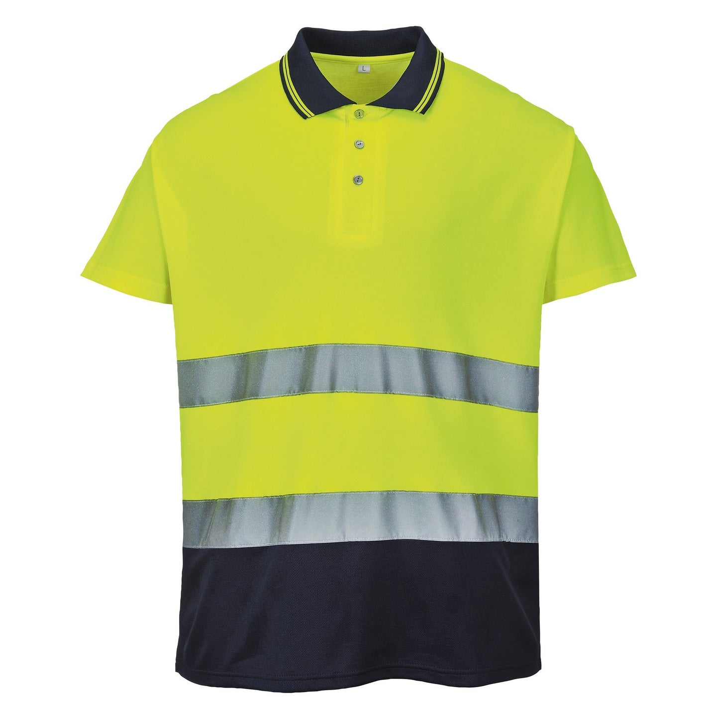 Yellow- Navy - Front - Portwest Mens Hi-Vis Two-Tone Cotton Comfort Polo Shirt