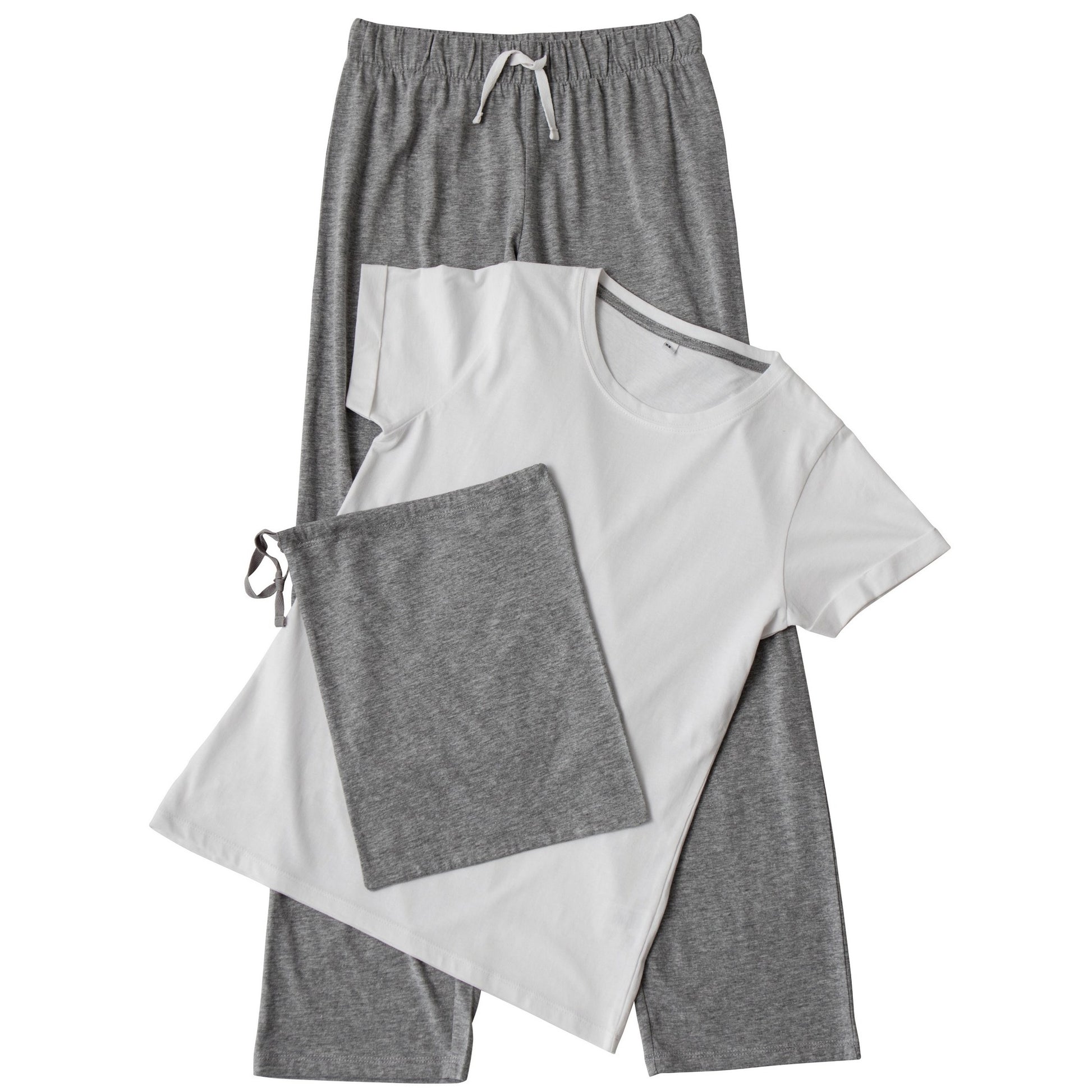 White-Heather Grey - Back - Towel City Womens-Ladies Pyjama T-Shirt And Bottoms Set