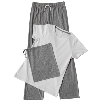 White-Heather Grey - Back - Towel City Womens-Ladies Pyjama T-Shirt And Bottoms Set