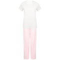 White-Pink-White Stripe - Front - Towel City Womens-Ladies Pyjama T-Shirt And Bottoms Set