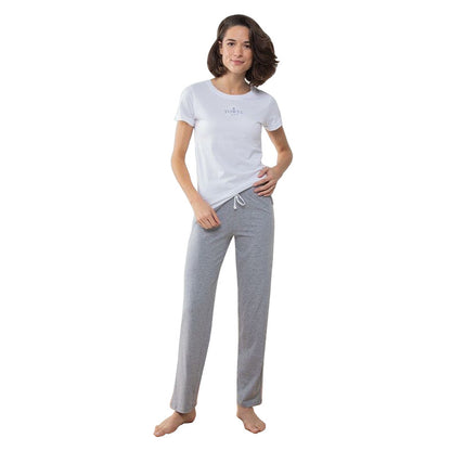 White-Heather Grey - Front - Towel City Womens-Ladies Pyjama T-Shirt And Bottoms Set