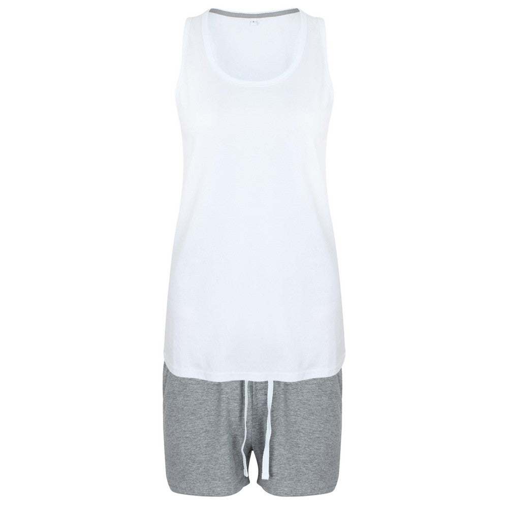 White-Heather Grey - Front - Towel City Womens-Ladies Pyjama Vest And Shorts Set