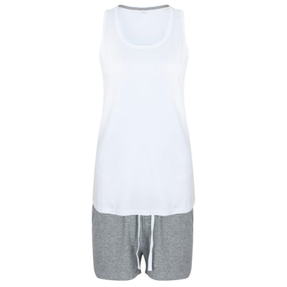 White-Heather Grey - Front - Towel City Womens-Ladies Pyjama Vest And Shorts Set