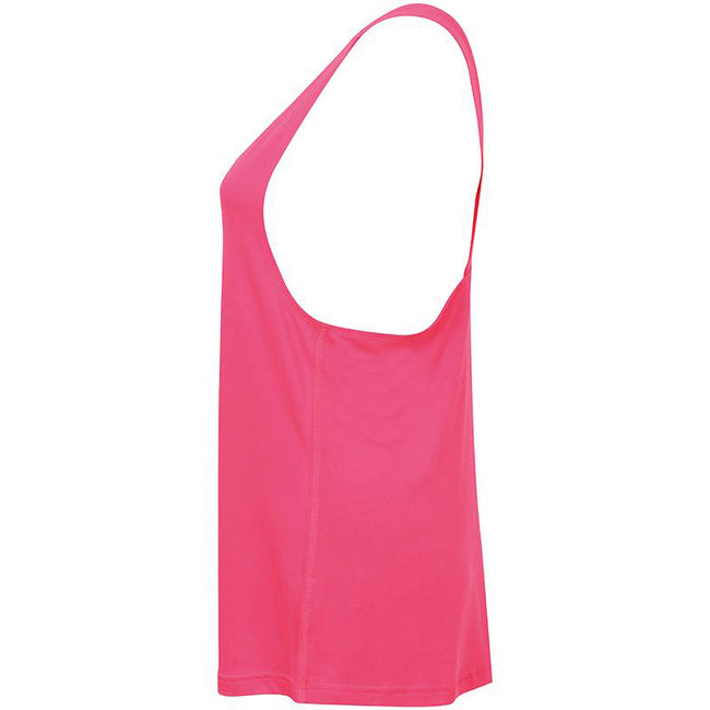 Neon Pink - Back - Skinni Fit Womens-Ladies Fashion Workout Sleeveless Vest
